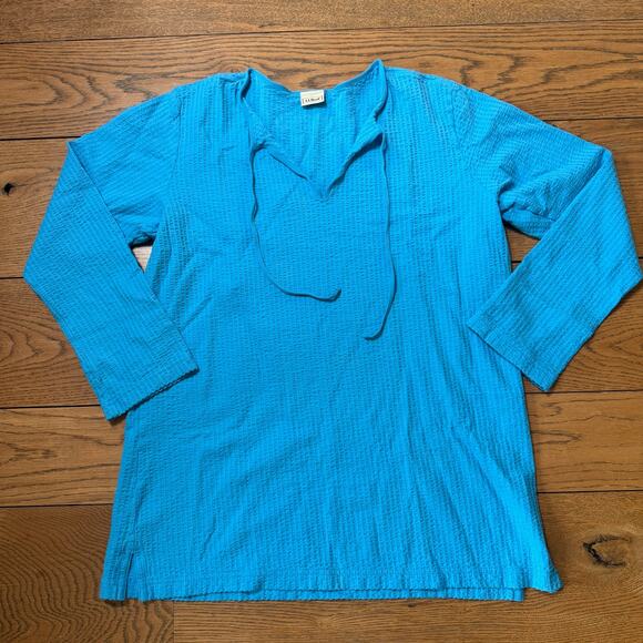 Vintage L.L. Bean Seersucker Aqua Blue Petite Bathing Suit Cover Classic Casual - Picture 1 of 6